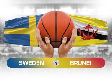 İsveç Brunei milli basketbol takımlarına karşı basket topu yarışma kupası konsepti