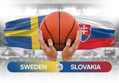 İsveç, Slovakya milli basketbol takımlarına karşı basketbol topu yarışma kupası konsepti