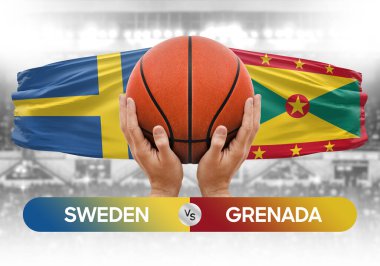 İsveç, Grenada milli basketbol takımlarına karşı basketbol topu yarışma kupası konsepti