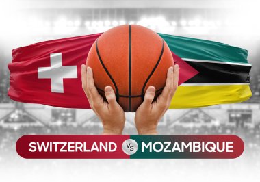 İsviçre, Mozambik Millî Basketbol Takımı 'na karşı basketbol topu yarışma kupası konsepti