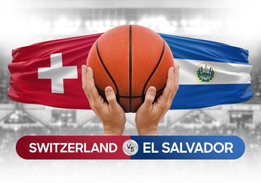 İsviçre, El Salvador 'a karşı milli basketbol takımları basketbol topu yarışma kupası konsepti