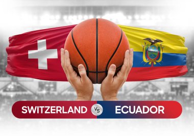 İsviçre Ekvador milli basketbol takımlarına karşı basketbol topu yarışma kupası konsepti