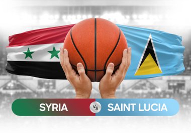 Suriye, Saint Lucia Millî Basketbol Takımı 'na karşı basketbol topu yarışma kupası konsepti