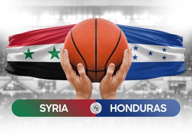 Suriye, Honduras milli basketbol takımlarına karşı basketbol topu yarışma kupası konsepti imajı