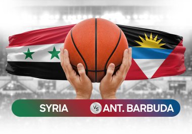 Suriye, Antigua ve Barbuda milli basketbol takımlarına karşı basketbol topu yarışma kupası konsepti