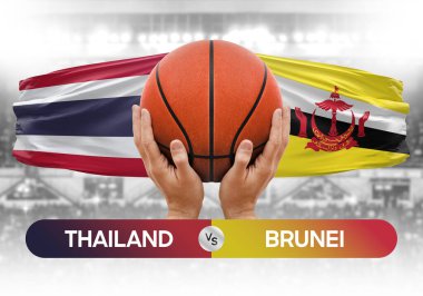 Tayland Brunei milli basketbol takımlarına karşı basketbol topu yarışma kupası konsepti