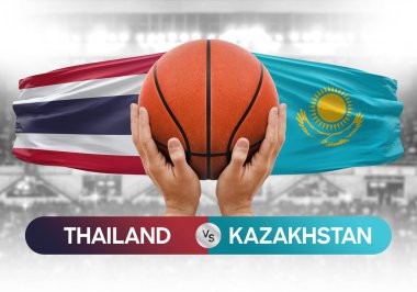 Tayland Kazakistan milli basketbol takımlarına karşı basketbol topu yarışma kupası konsepti