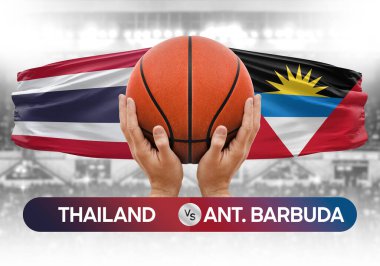 Tayland, Antigua ve Barbuda milli basketbol takımlarına karşı basketbol topu yarışma kupası konsepti