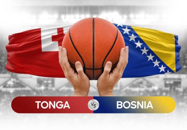 Tonga, Bosna milli basketbol takımlarına karşı basketbol topu yarışma kupası konsepti imajı