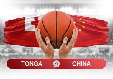 Tonga, Çin milli basketbol takımlarına karşı basketbol topu yarışma kupası imajı