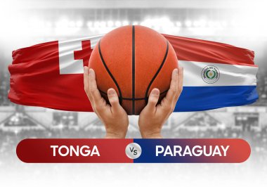 Tonga, Paraguay milli basketbol takımlarına karşı basketbol topu yarışma kupası konsepti