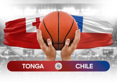 Tonga, Şili milli basketbol takımlarına karşı basket topu yarışma kupası konsepti