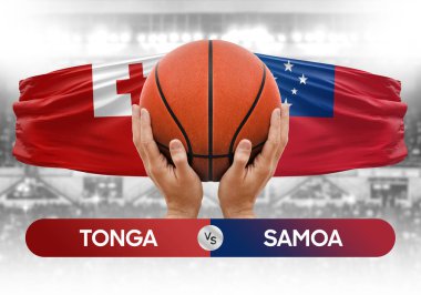 Tonga, Samoa 'ya karşı milli basketbol takımları basketbol topu yarışma kupası konsepti