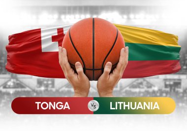 Tonga Litvanya 'ya karşı milli basketbol takımları basketbol topu yarışma kupası konsepti imajı