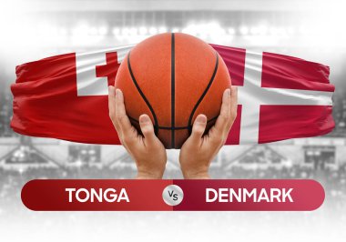 Tonga Danimarka milli basketbol takımlarına karşı basket topu yarışma kupası konsepti