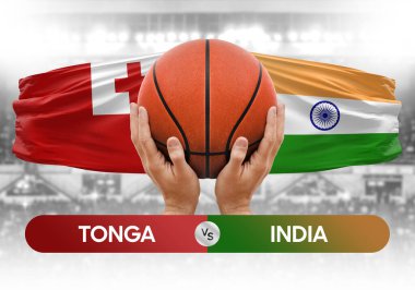 Tonga, Hindistan milli basketbol takımlarına karşı basketbol topu yarışma kupası konsepti