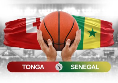 Tonga, Senegal Millî Basketbol Takımı 'na karşı basketbol topu yarışma kupası konsepti