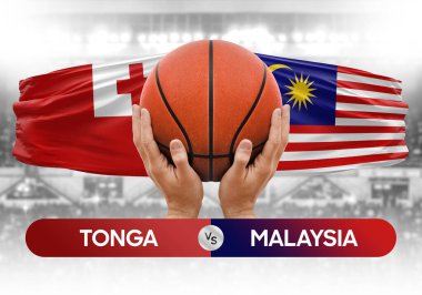 Tonga, Malezya milli basketbol takımlarına karşı basketbol topu yarışma kupası konsepti imajı