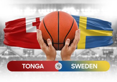 Tonga, İsveç milli basketbol takımlarına karşı basketbol topu yarışma kupası konsepti