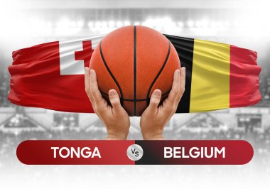 Tonga, Belçika 'ya karşı milli basketbol takımları basketbol topu yarışma kupası konsepti