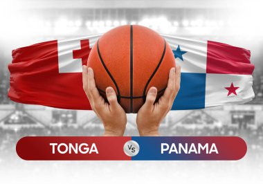 Tonga Panama milli basketbol takımlarına karşı basket topu yarışma kupası konsepti