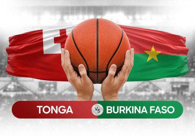 Tonga, Burkina Faso 'ya karşı milli basketbol takımları basketbol maçı kupası konsepti