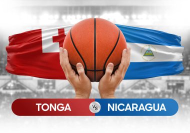Tonga Nikaragua 'ya karşı milli basketbol takımları basketbol topu yarışma kupası konsepti imajı