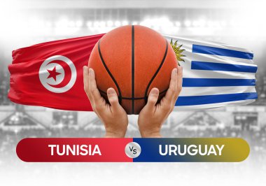 Tunus, Uruguay milli basketbol takımlarına karşı basketbol topu yarışma kupası konsepti