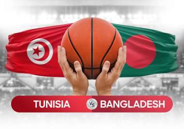 Tunus Bangladeş 'e karşı milli basketbol takımları basketbol topu yarışma kupası konsepti imajı