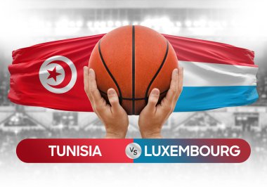 Tunus, Lüksemburg Milli Basketbol Takımı 'na karşı basketbol topu yarışma kupası konsepti