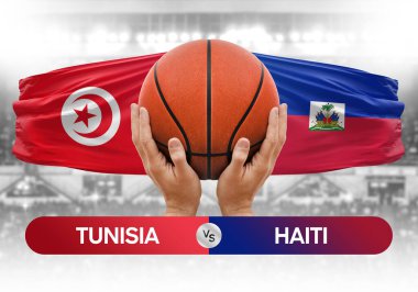 Tunus, Haiti milli basketbol takımlarına karşı basketbol topu yarışma kupası konsepti