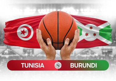 Tunus, Burundi Millî Basketbol Takımı 'na karşı basketbol topu yarışma kupası konsepti