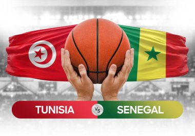 Tunus, Senegal Millî Basketbol Takımı 'na karşı basketbol topu yarışma kupası konsepti