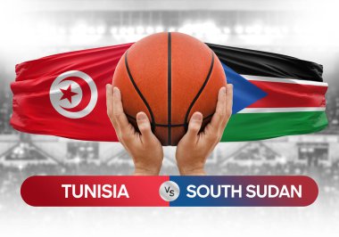 Tunus, Güney Sudan milli basketbol takımlarına karşı basketbol topu yarışma kupası konsepti