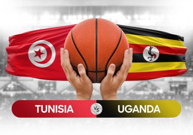 Tunus, Uganda milli basketbol takımlarına karşı basketbol topu yarışma kupası konsepti