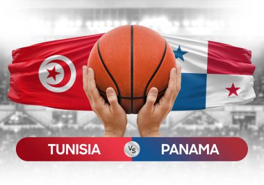 Tunus, Panama milli basketbol takımlarına karşı basketbol topu yarışma kupası konsepti imajı