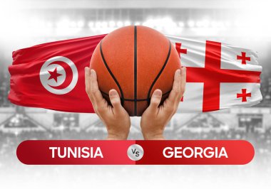 Tunus, Gürcistan milli basketbol takımlarına karşı basketbol topu yarışma kupası konsepti