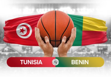 Tunus, Benin Millî Basketbol Takımı 'na karşı basketbol topu yarışma kupası konsepti