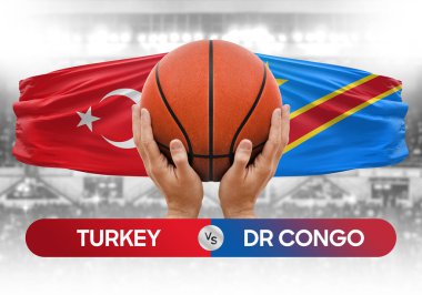 Türkiye, Dr Kongo ulusal basketbol takımlarına karşı basketbol topu yarışma kupası konsepti imajı