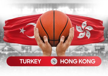 Türkiye Hong Kong milli basketbol takımlarına karşı basketbol topu yarışma kupası konsepti