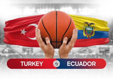 Türkiye Ekvador milli basketbol takımlarına karşı basketbol topu yarışma kupası konsepti imajı