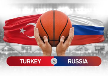 Türkiye, Rusya milli basketbol takımlarına karşı basketbol topu yarışma kupası konsepti