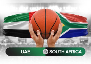 BAE, Güney Afrika milli basketbol takımlarına karşı basketbol topu yarışma kupası konsepti