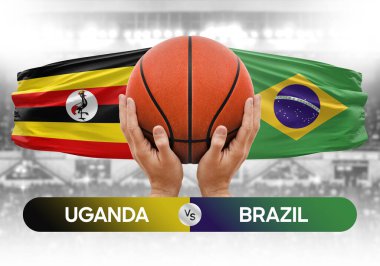 Uganda Brezilya milli basketbol takımlarına karşı basketbol topu yarışma kupası konsepti