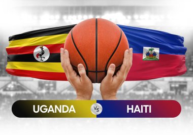 Uganda, Haiti milli basketbol takımlarına karşı basketbol topu yarışma kupası konsepti