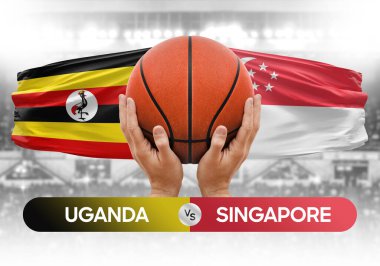 Uganda Singapur 'a karşı milli basketbol takımları basketbol topu yarışma kupası konsepti imajı