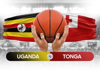 Uganda, Tonga 'ya karşı milli basketbol takımları basketbol topu yarışma kupası konsepti