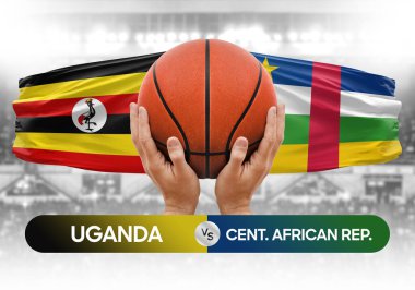 Uganda Orta Afrika Cumhuriyeti milli basketbol takımlarına karşı basketbol topu yarışma kupası konsepti