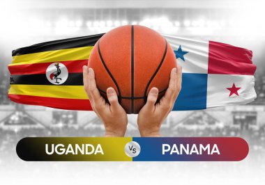 Uganda Panama milli basketbol takımlarına karşı basketbol topu yarışma kupası konsepti