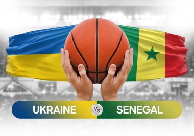 Ukrayna, Senegal milli basketbol takımlarına karşı basketbol topu yarışma kupası konsepti